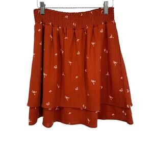 Toad&Co Manzana Tiered Skirt Rust Ditsy Print Size M 100% Organic Cotton